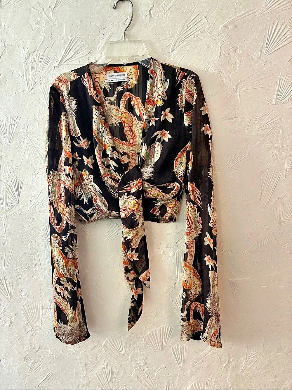 Urban Outfitters UO Dragon Print Double Layer Mesh Long-Sleeve Top
